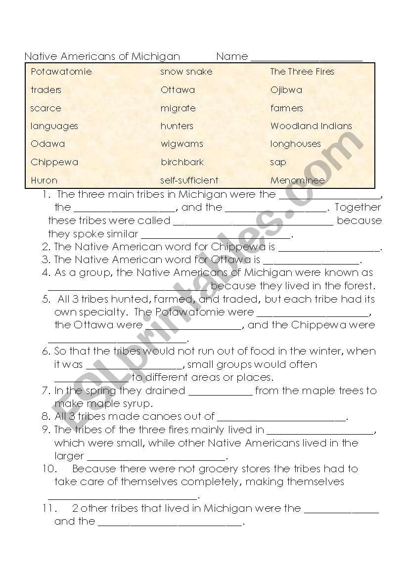 Native Anericans of Michigan Test page 1