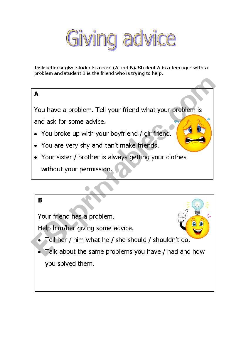 Giving advice worksheet