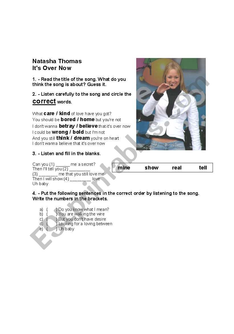 Its over now worksheet