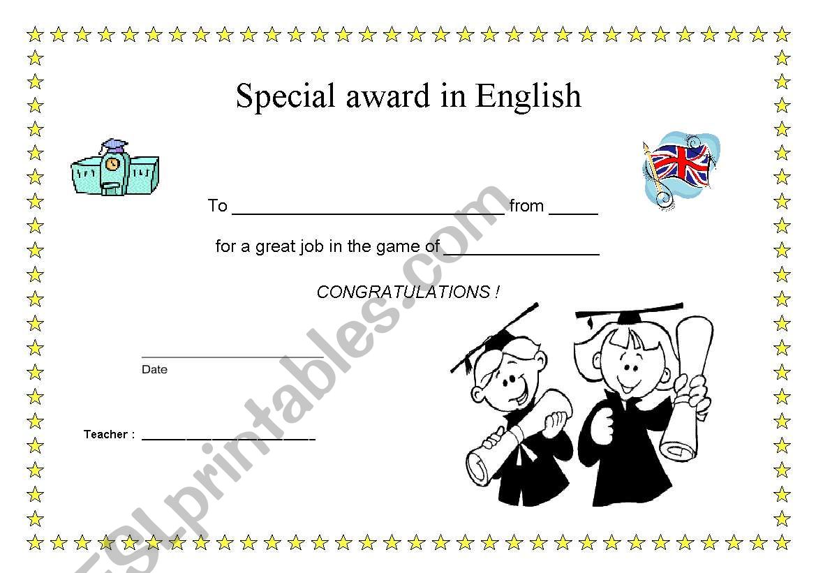 Special award worksheet