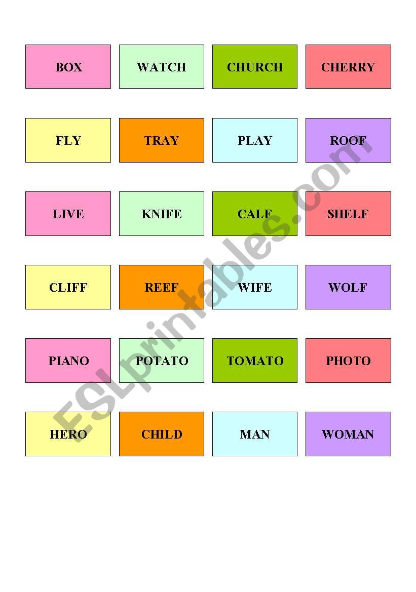 Irregular plurals activity cards 