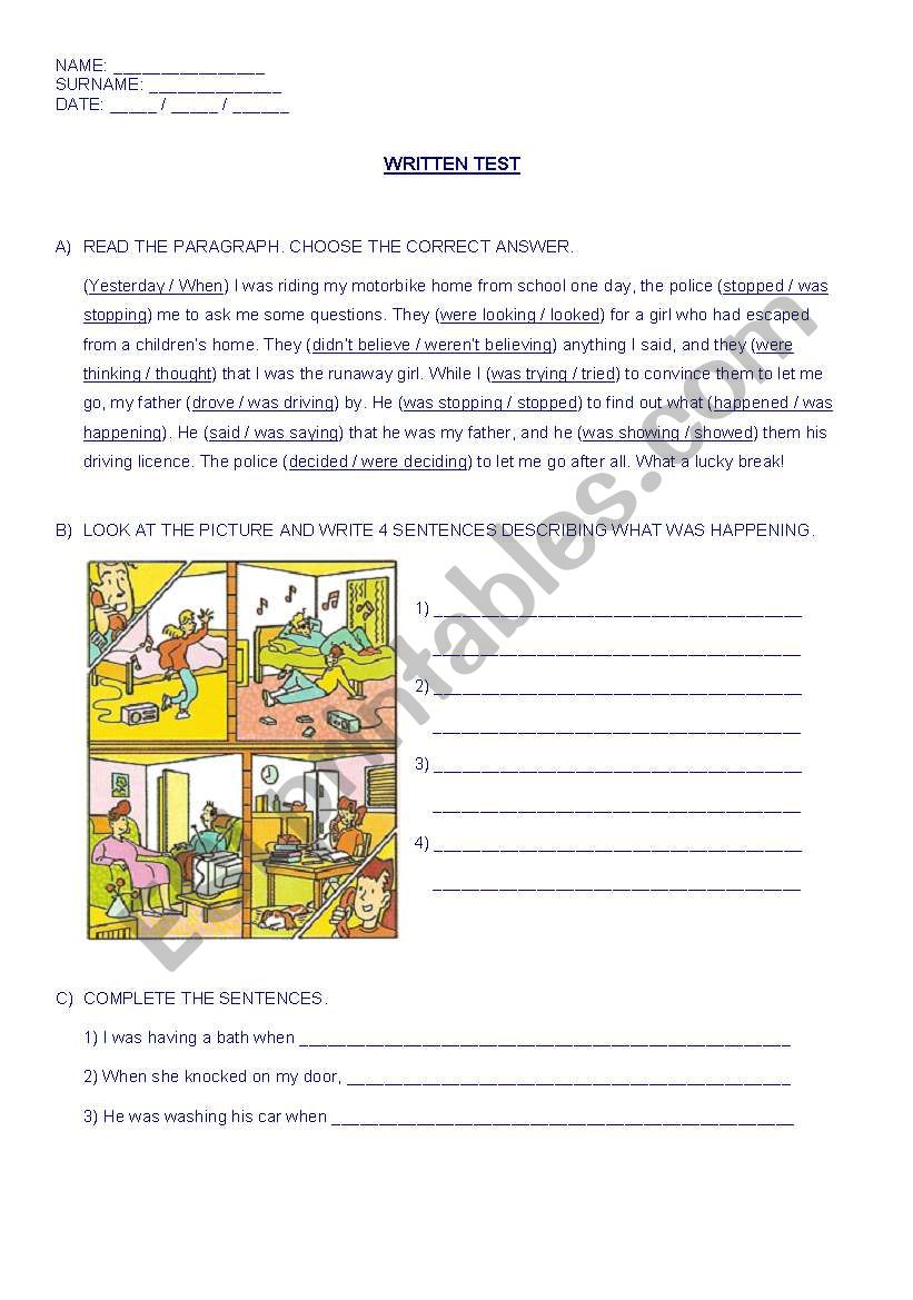 written test worksheet