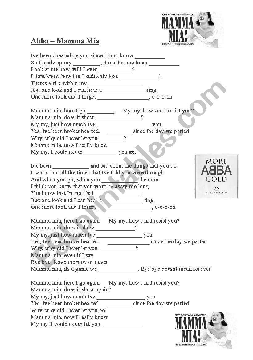 Mamma Mia worksheet