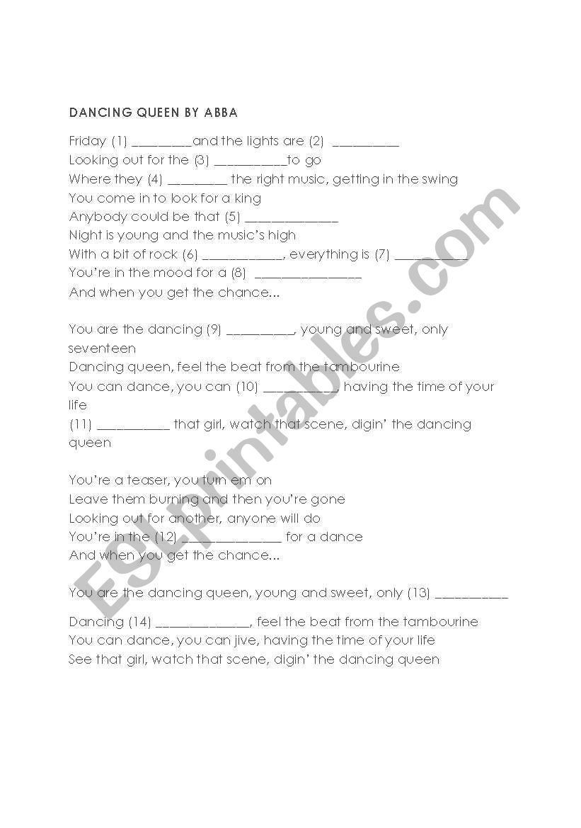 Lyrics for ABBAs Dancing Queen