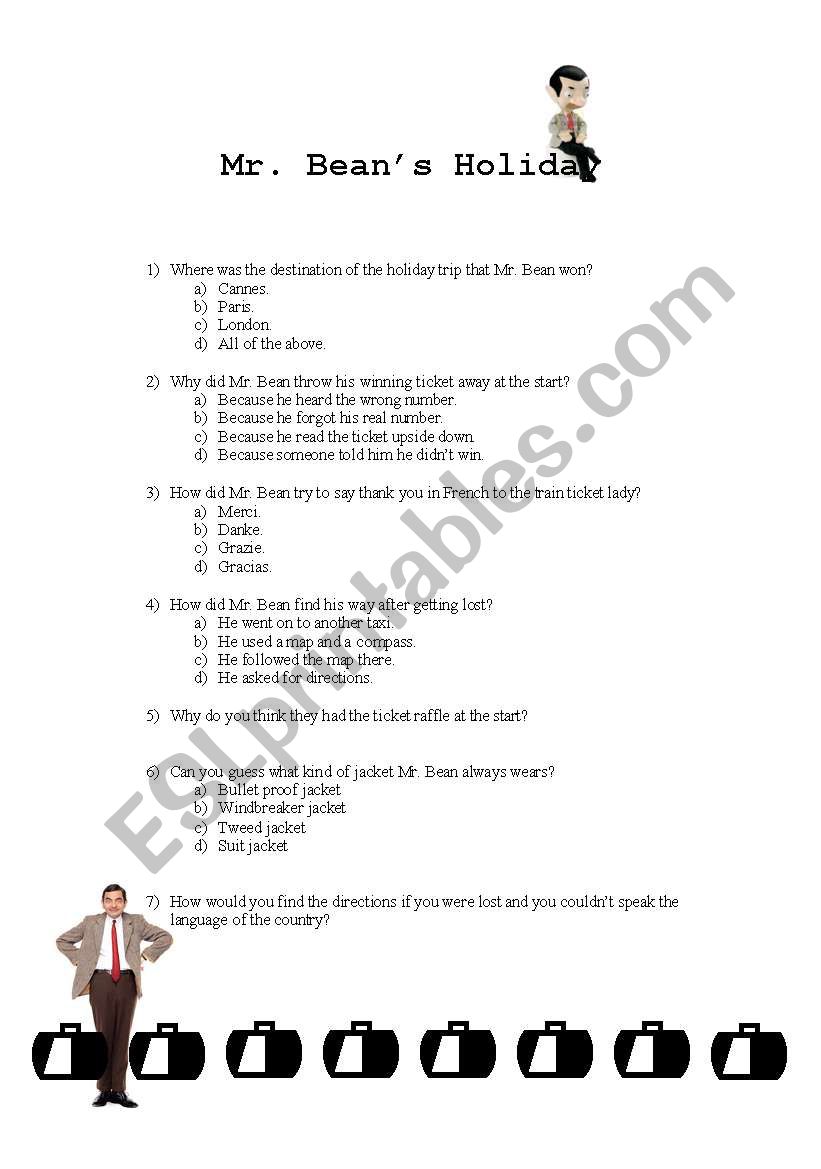 Mr Beans Holiday worksheet worksheet