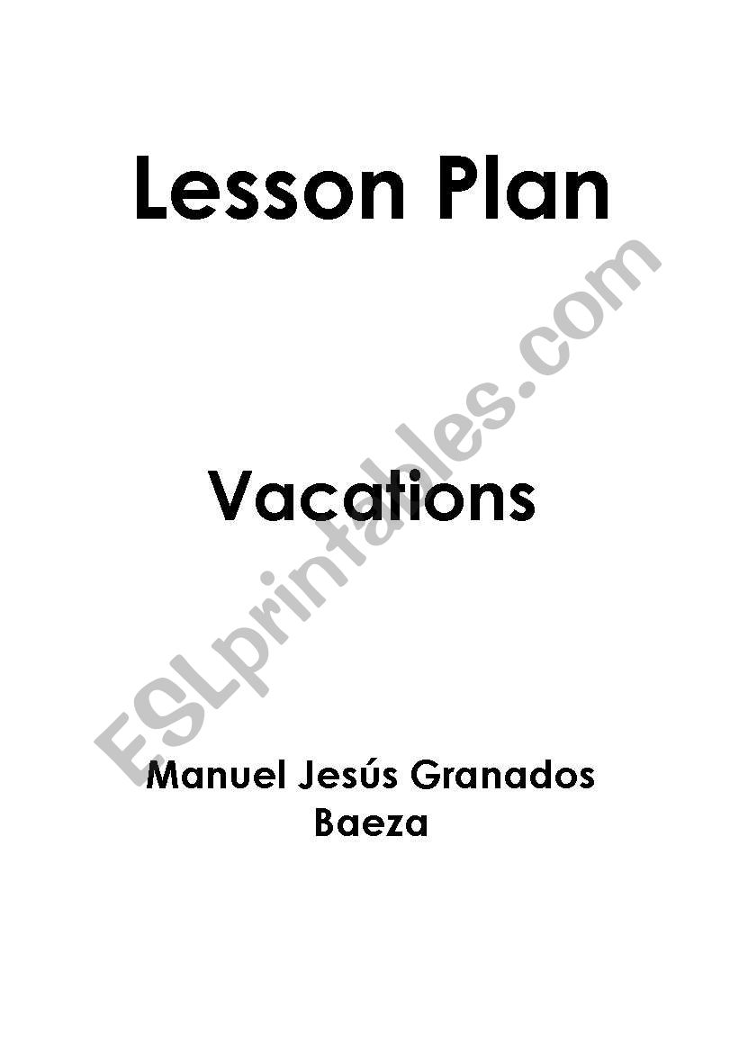 Vacation Lesson Plan worksheet