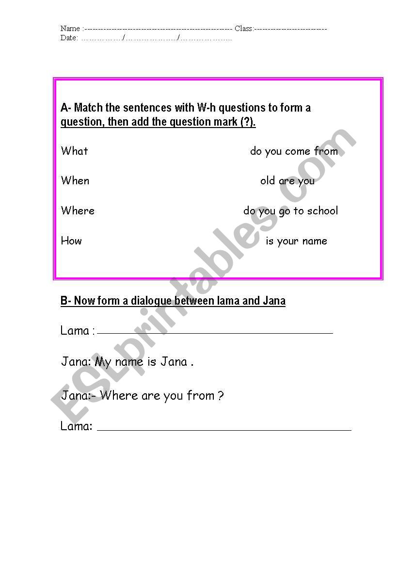 Wh- questions worksheet