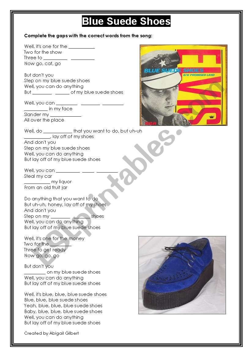Blue Suede Shoes worksheet