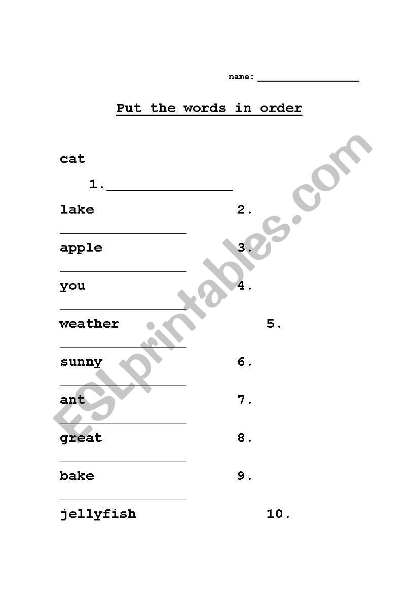 Alphabetical order worksheet