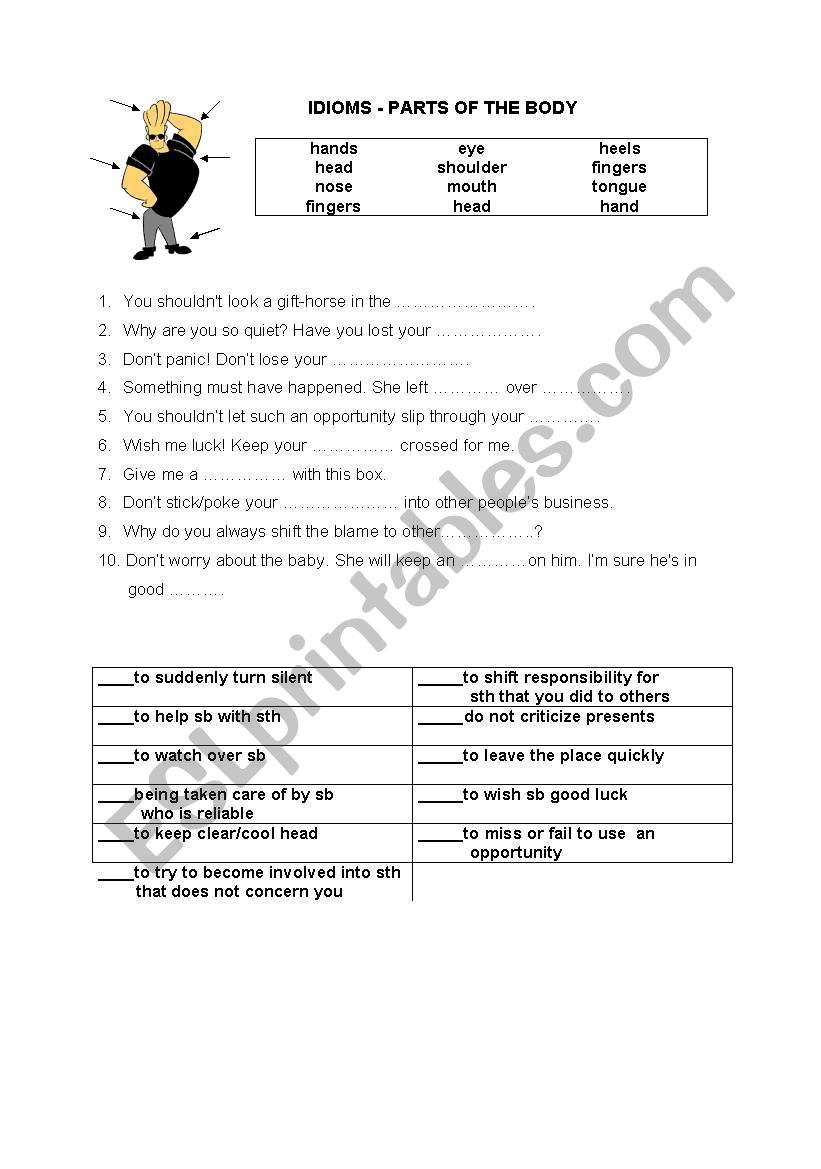 idioms-parts of body worksheet