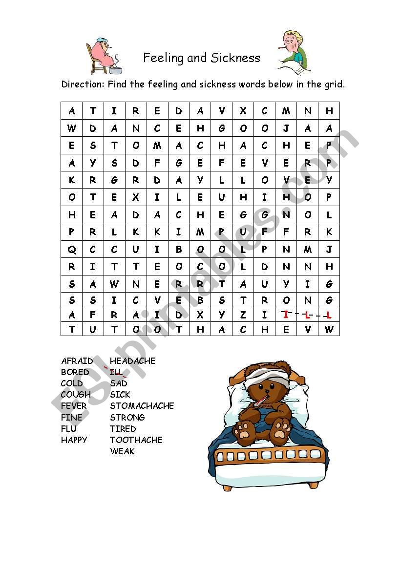 feeling & sickness worksheet