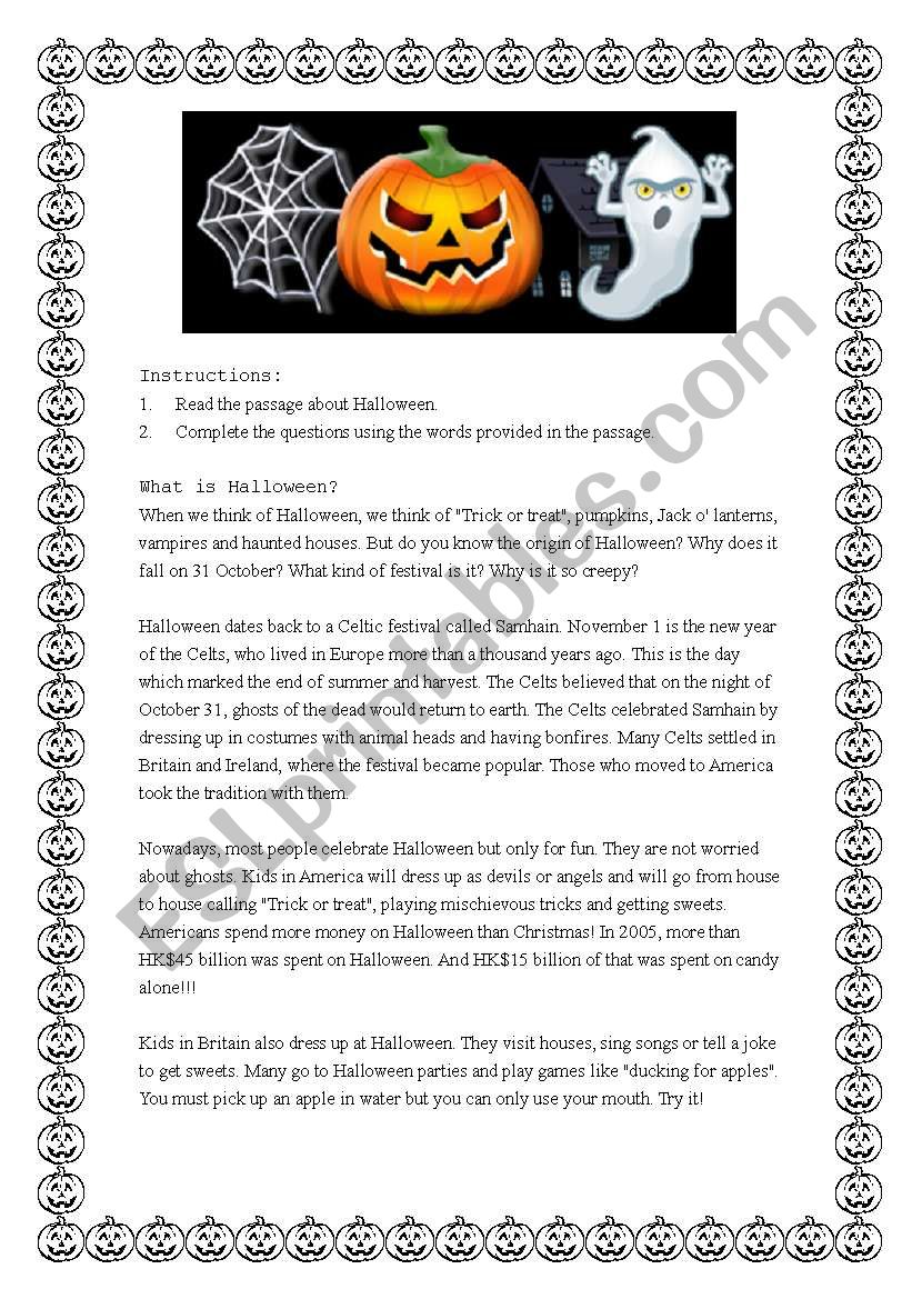 Reading comprehension on Halloween