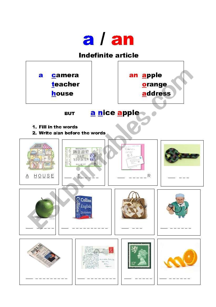 indefinite article worksheet