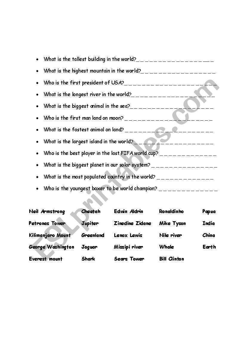 superlative interviews worksheet