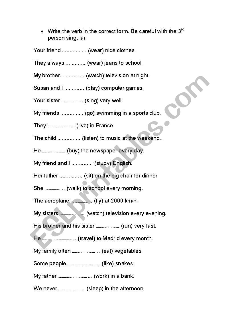 Present Simple worksheet