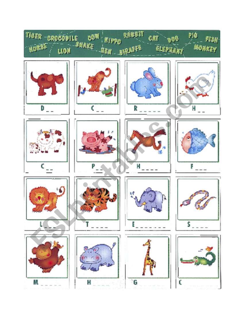 animal names  worksheet