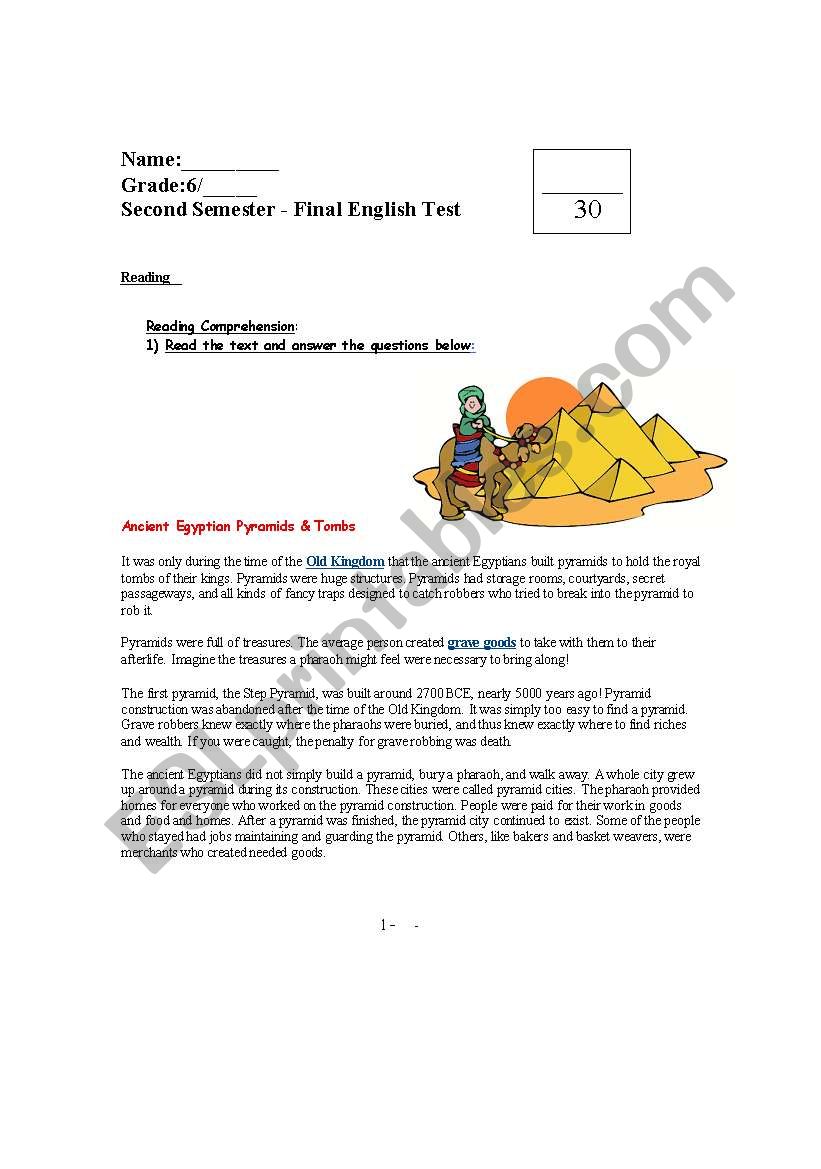 Pyramids and Egypt worksheet
