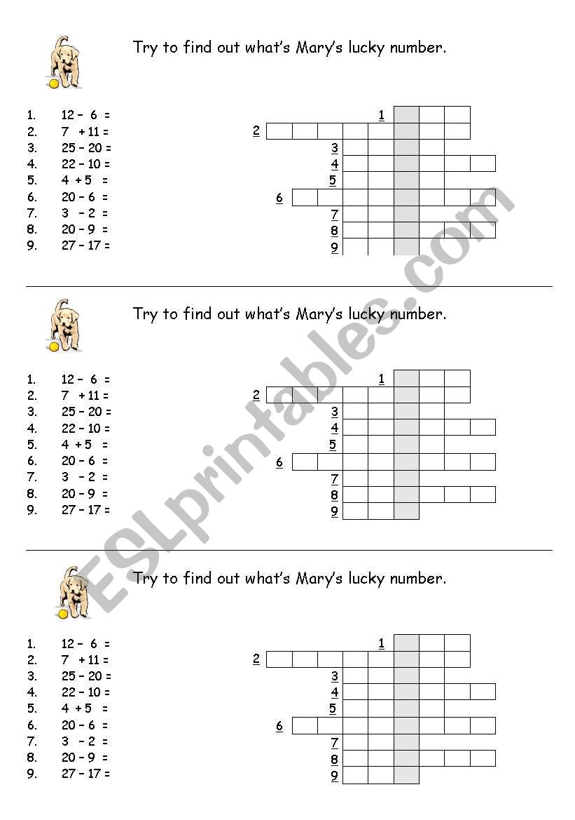 Numbers 1-20 crossword worksheet