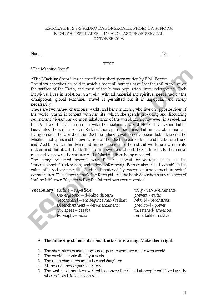 Test paper (11.10.08) worksheet