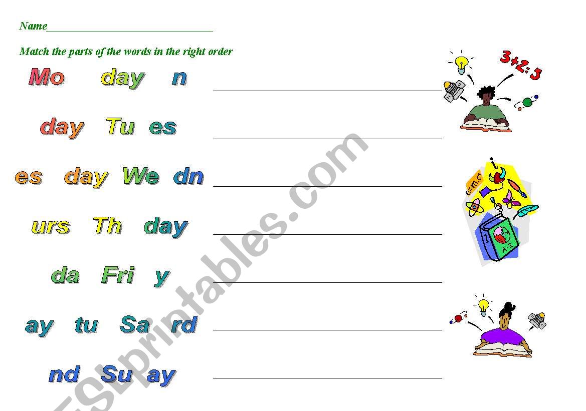 days of week worksheet