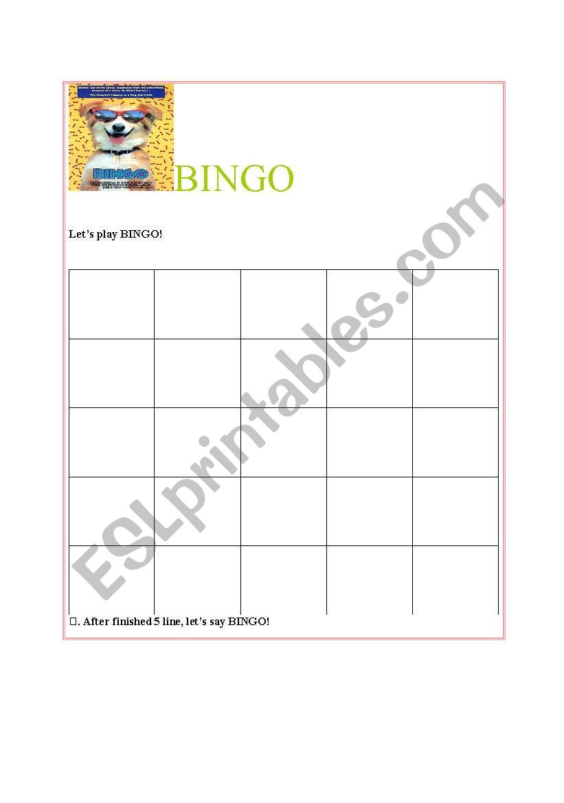 BINGO worksheet