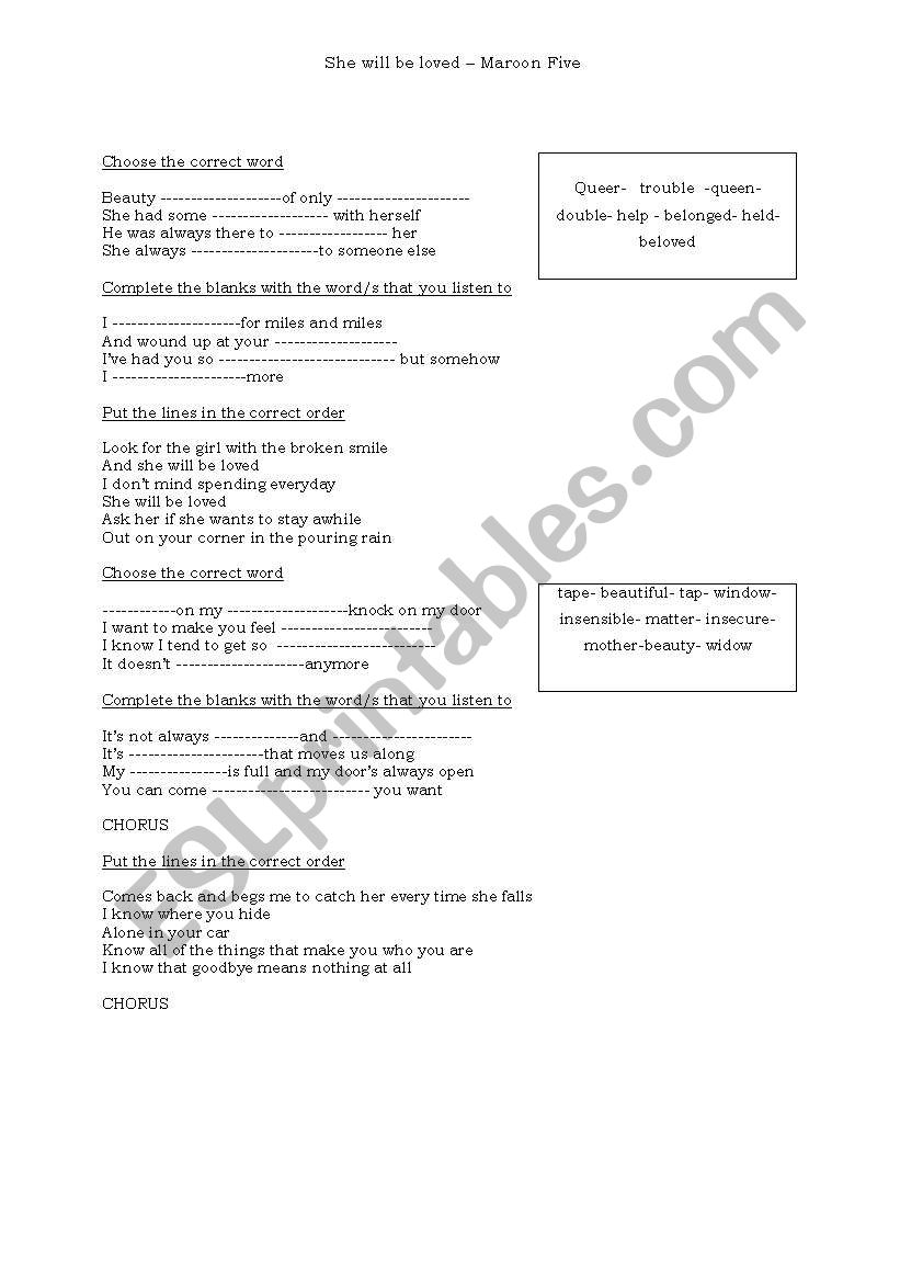 She will be love worksheet