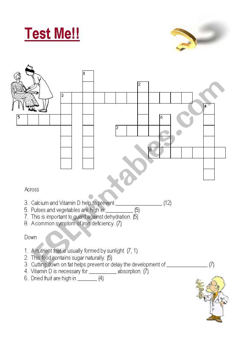 Test me! A crossword about the functions of nutrients in the body