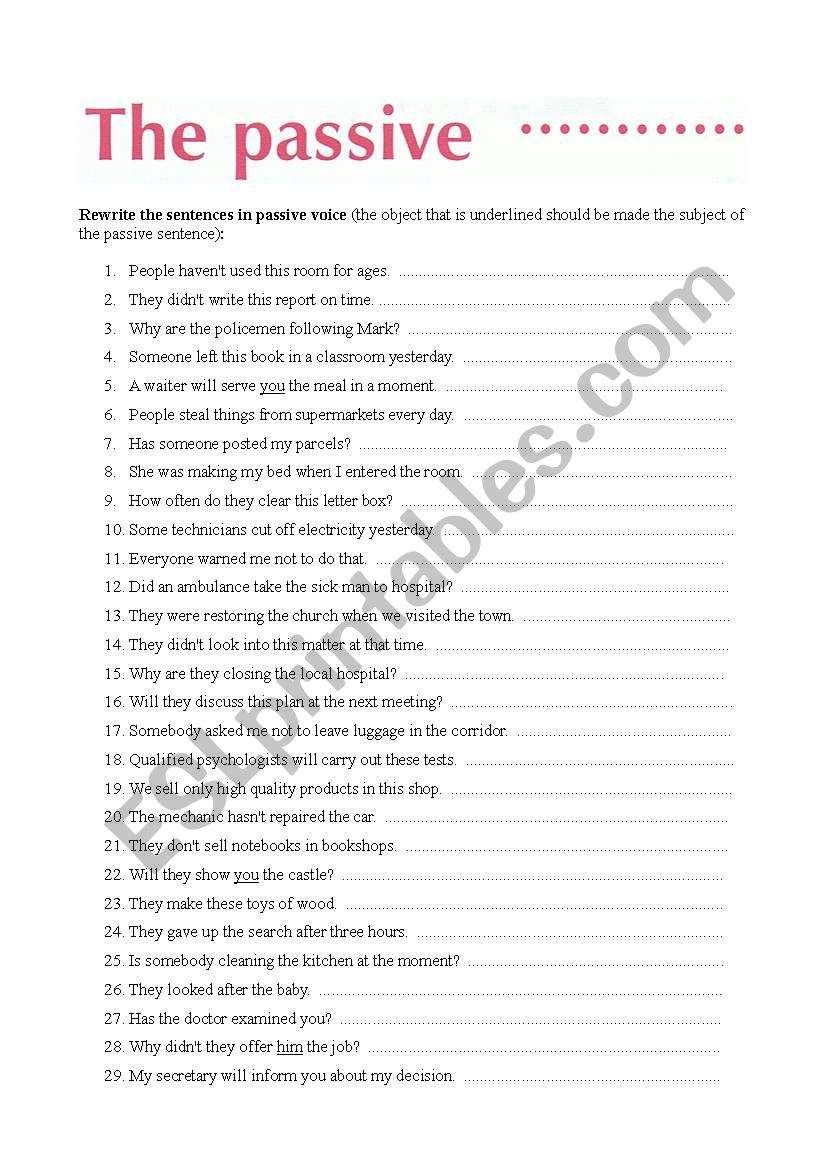 Passive voice transformations worksheet