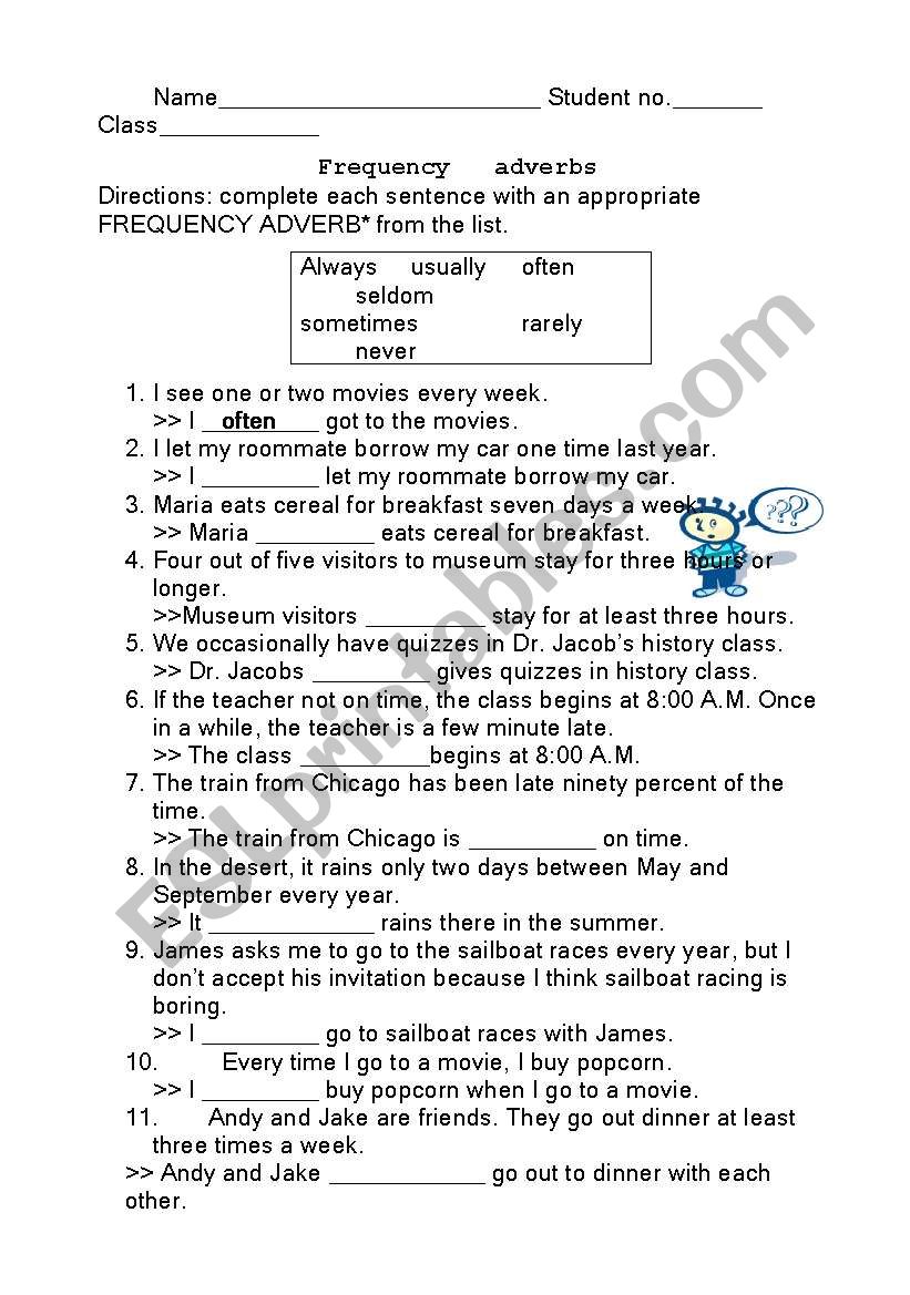 Frequency Adverbs worksheet