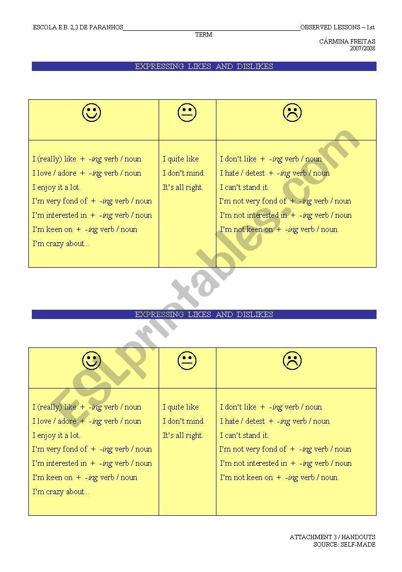 LIKES & DISLIKES worksheet