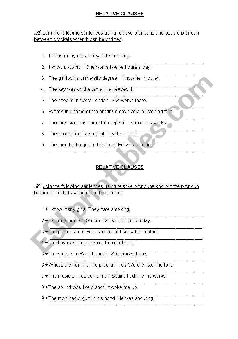 Relative clauses. worksheet