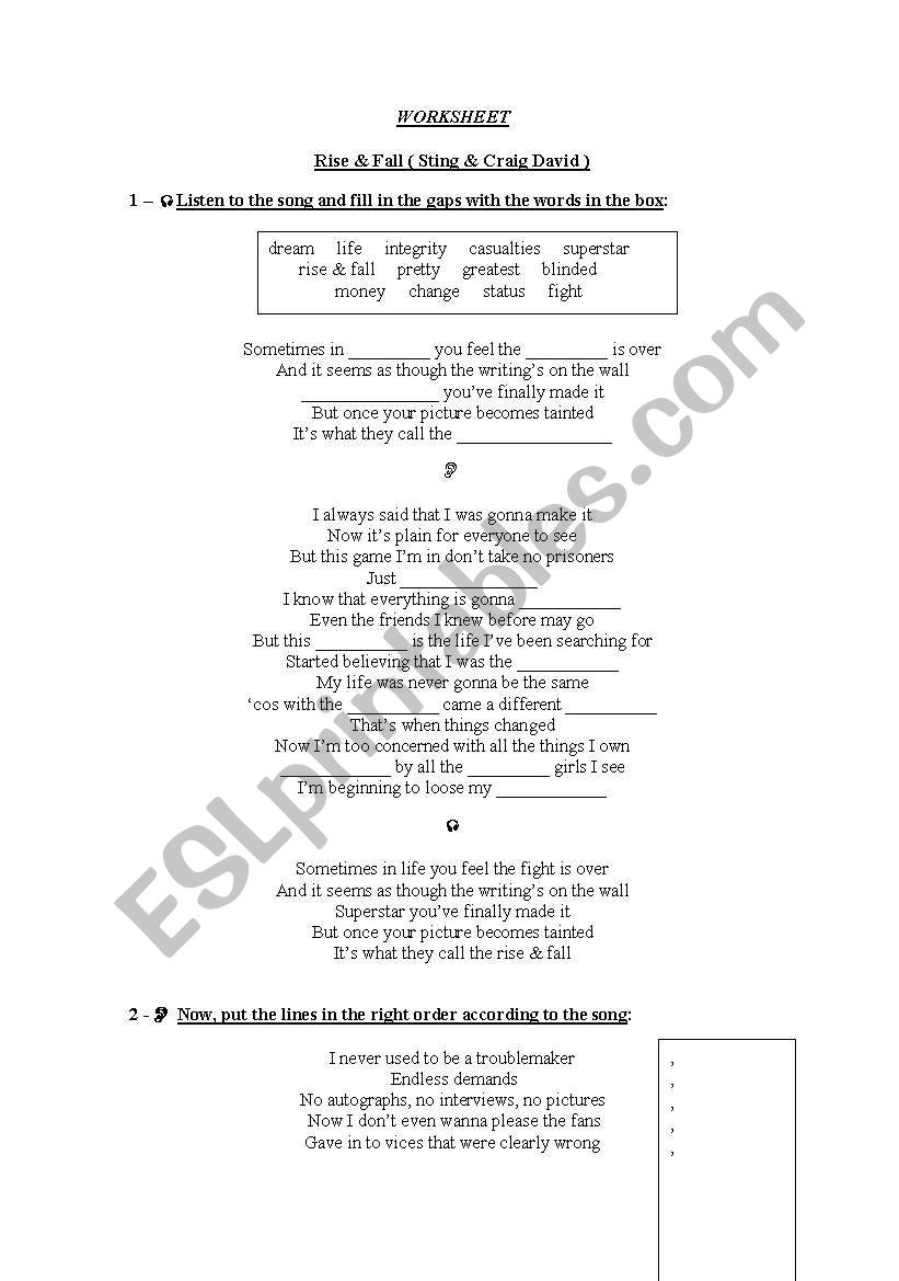 Rise & Fall - song lyrics worksheet