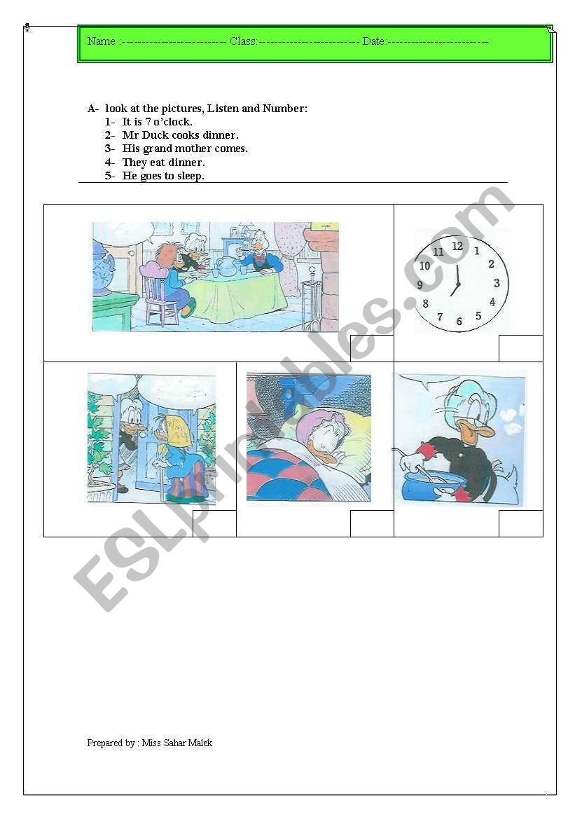 re-order the story worksheet