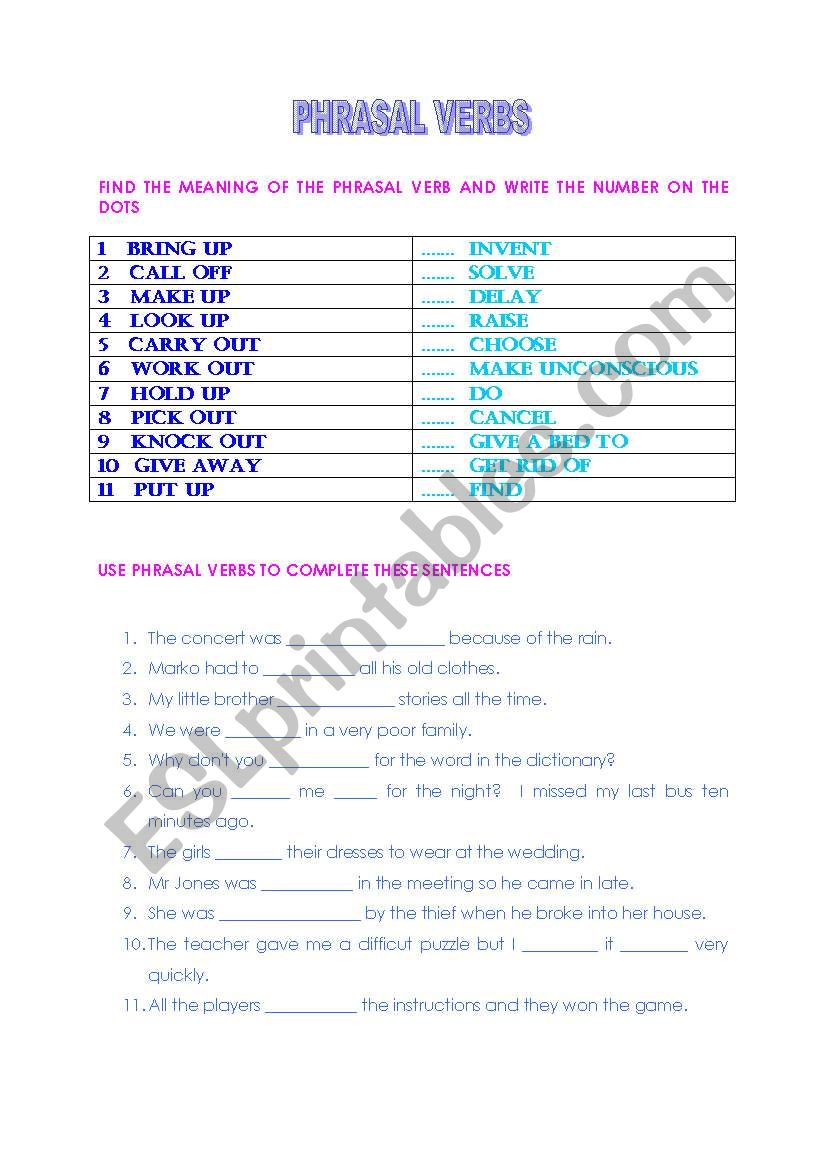 PHRASAL VERBS worksheet