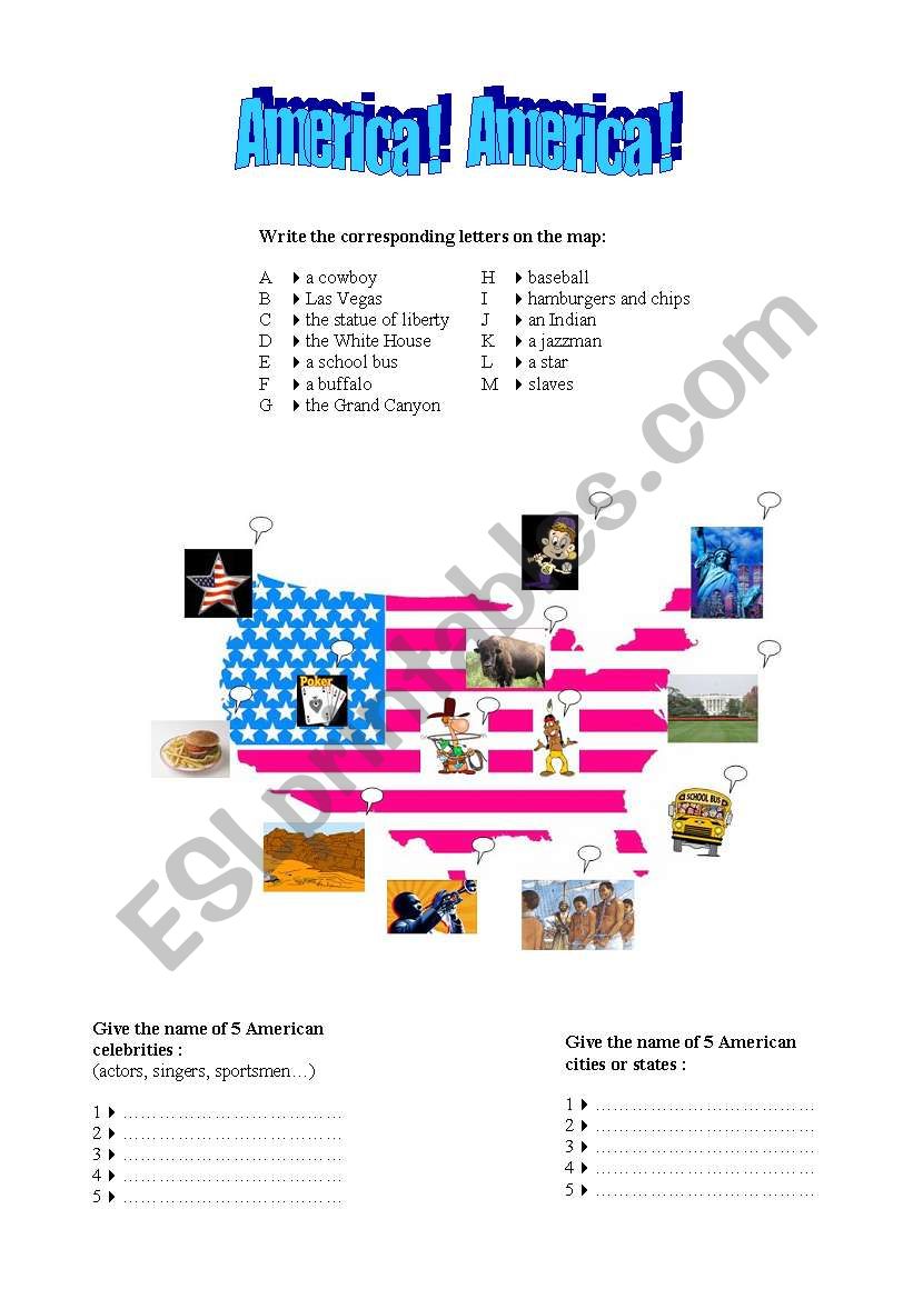 American symbols and map worksheet