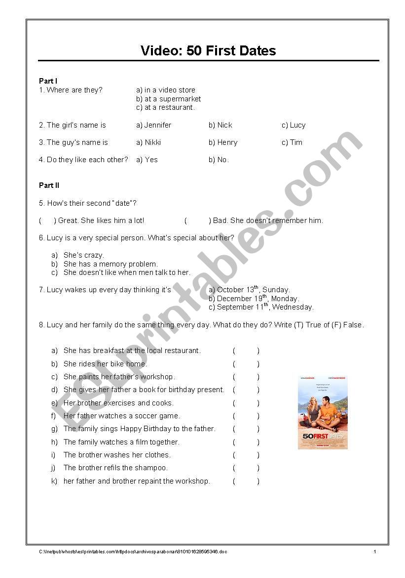 Video Activity worksheet