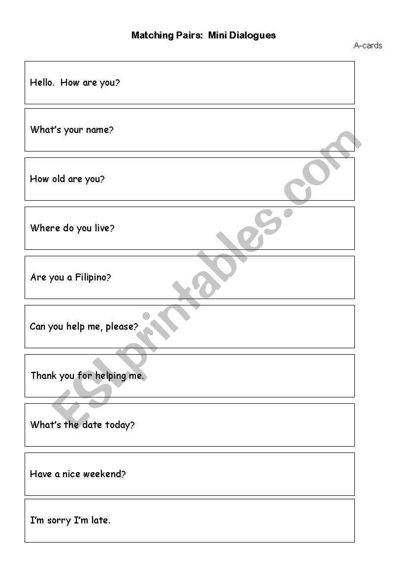 Conversation - Matching Pairs worksheet