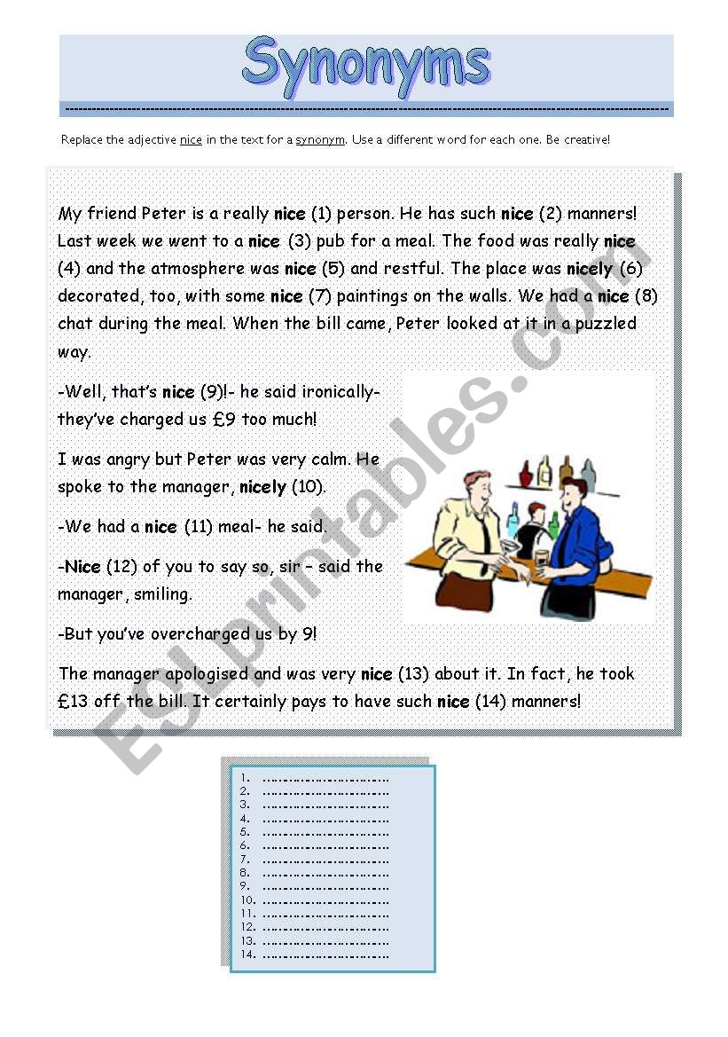 Synonyms worksheet