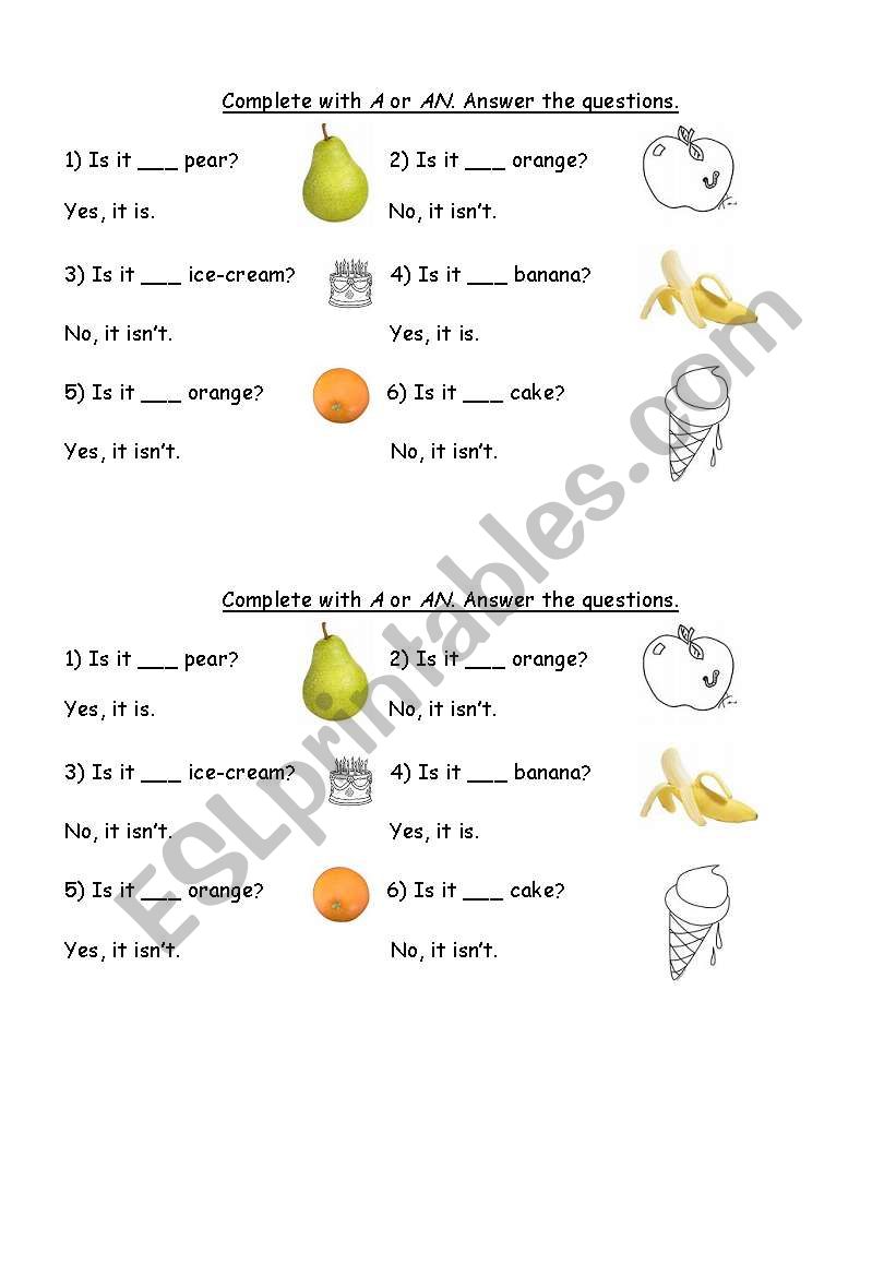 Indefinite Articles worksheet