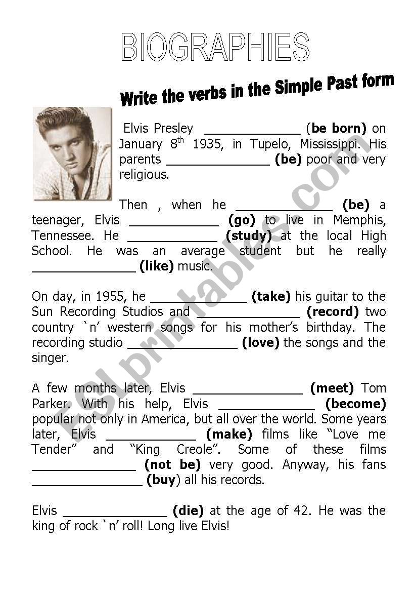 Biographies worksheet