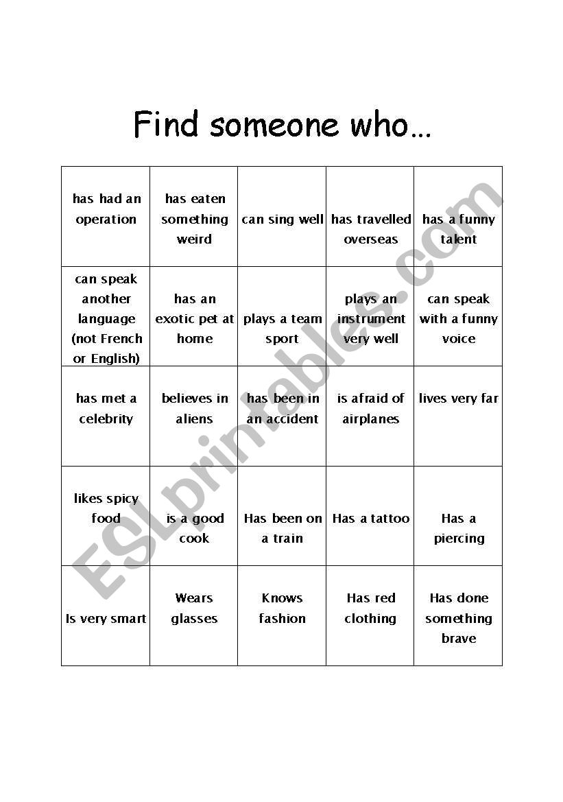 Find Someone Who Free Printable