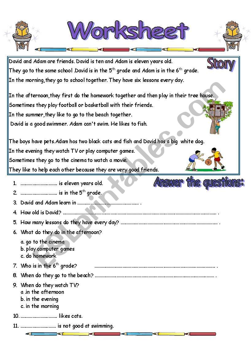 Reading Comprehension/Worksheet./2 pages