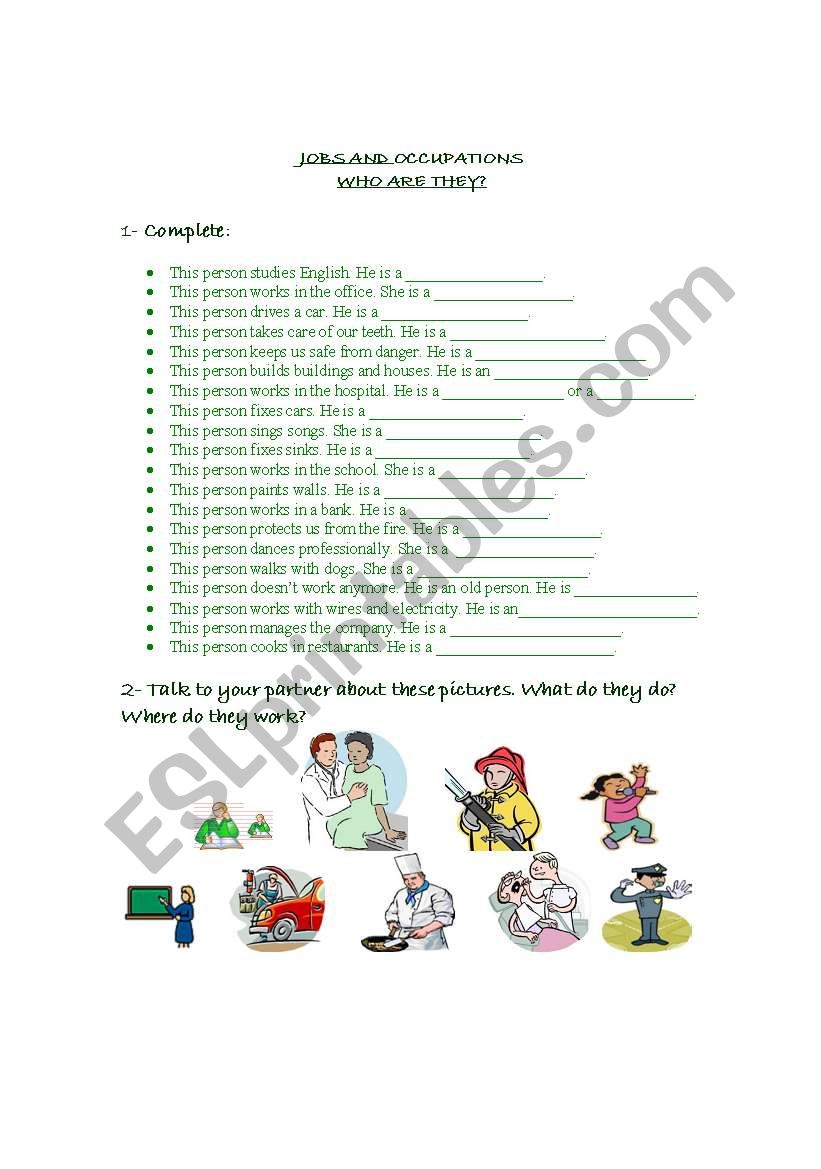 Jobs and Occupations worksheet