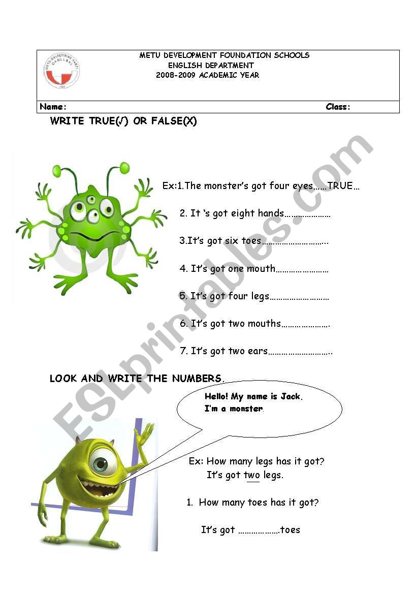 body parts worksheet