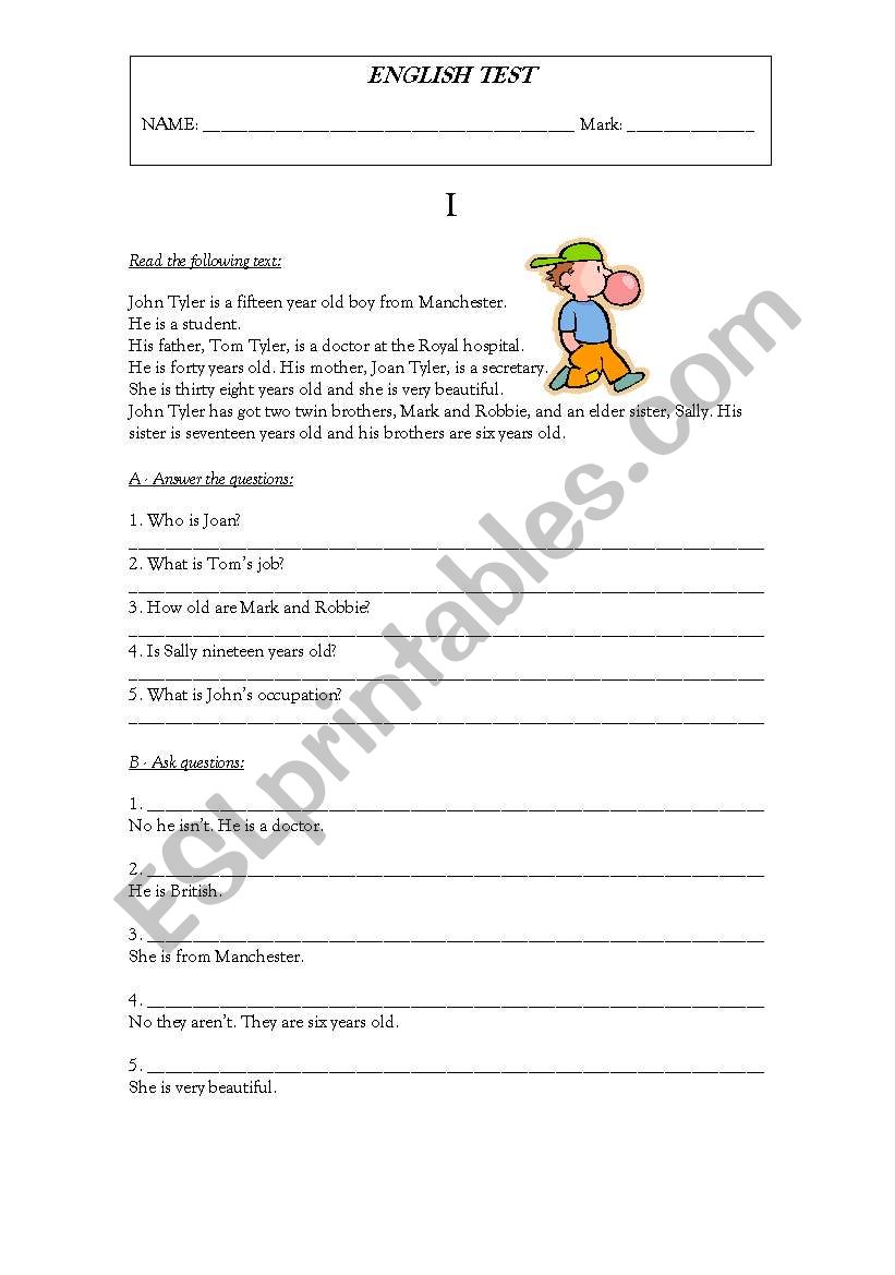 7th grade written test worksheet