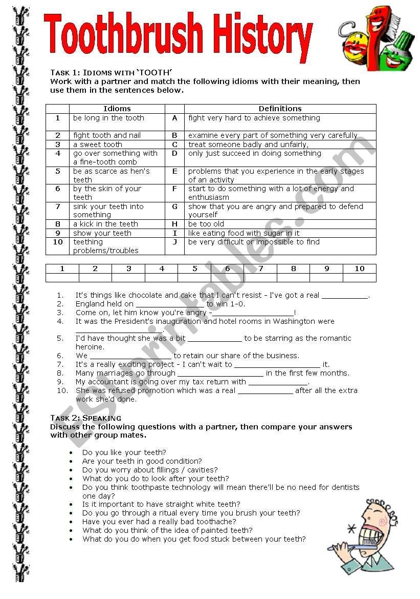 Toothbrush History worksheet