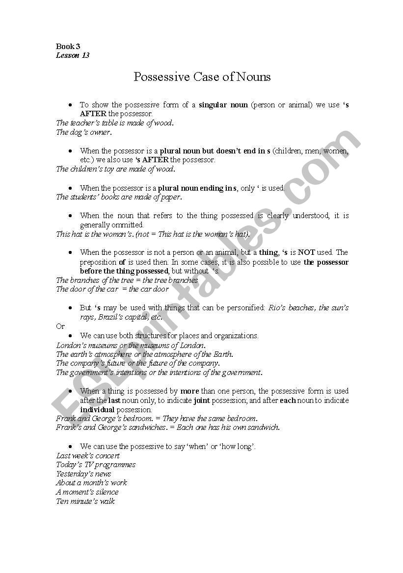 Possessive Case of Nouns worksheet