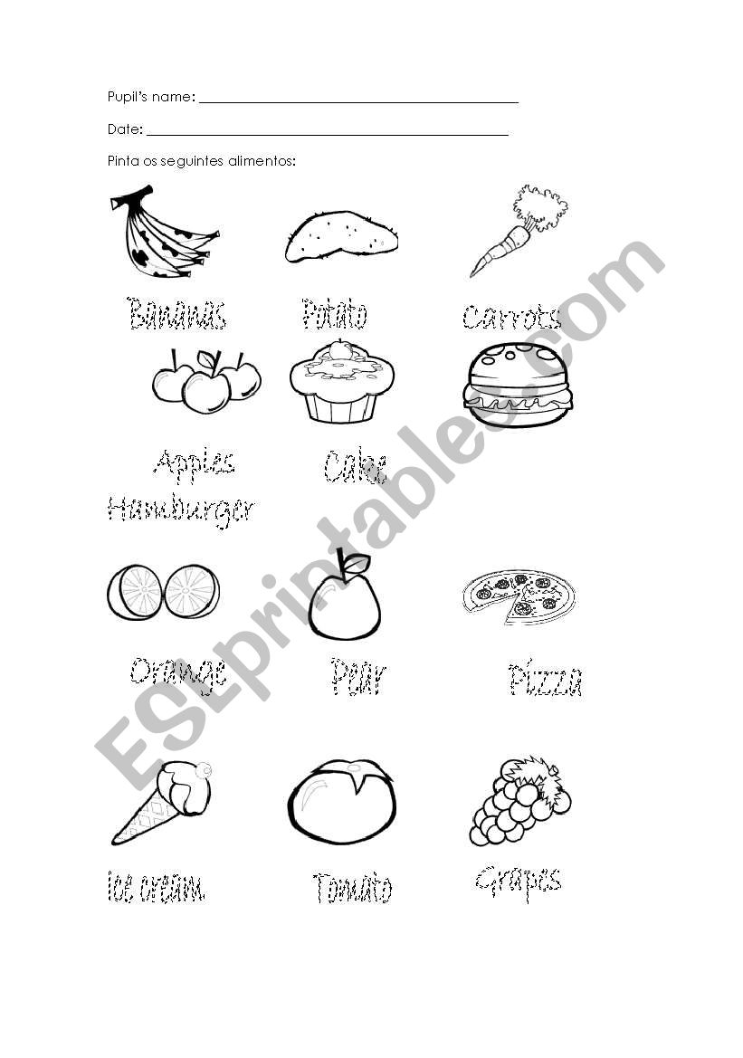 food colour worksheet