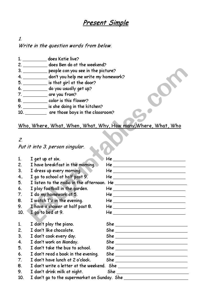 Present Simple Tense Exercises