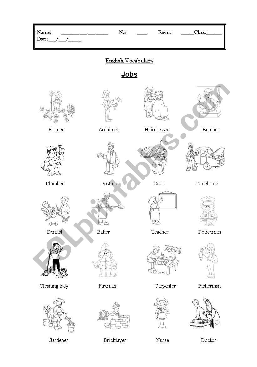 Vocabulary (Jobs, Part 1) worksheet